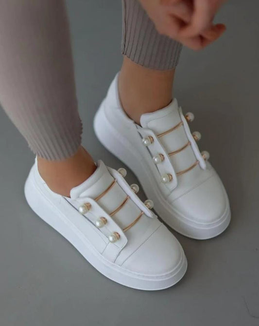 Pretty Pearl Detailed Elastic Sports Shoes