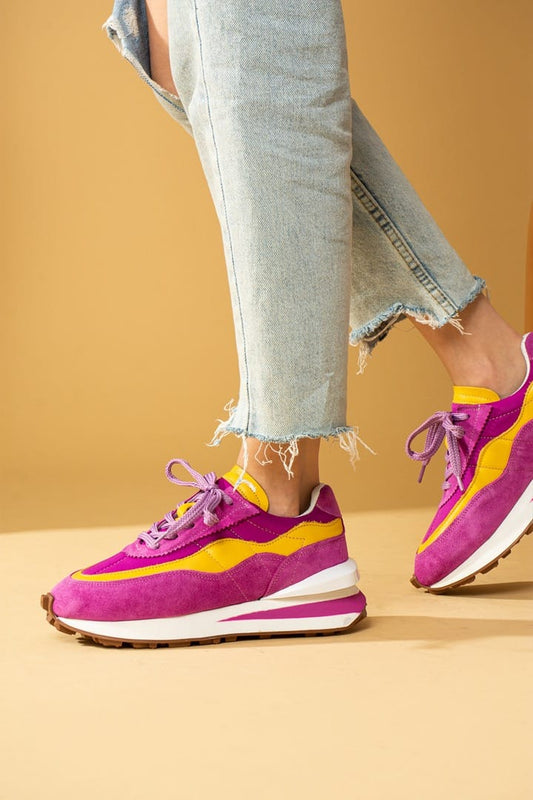 Women Fuchsia Genuine Leather Suede Sneakers 2023 Spring Autumn Fashion Trend Mixed Colors EVA Sole Elegant Street Style Sports