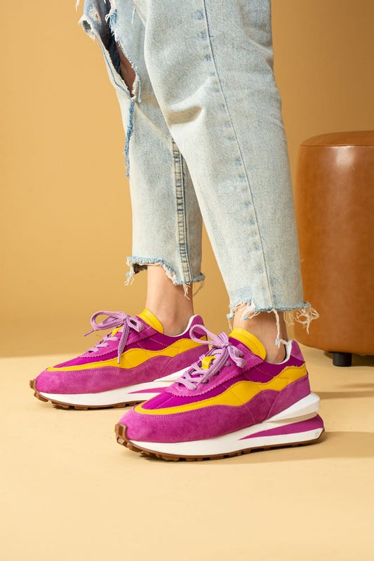 Women Fuchsia Genuine Leather Suede Sneakers 2023 Spring Autumn Fashion Trend Mixed Colors EVA Sole Elegant Street Style Sports